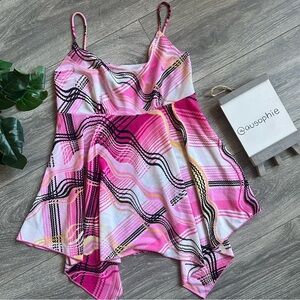 Belle Amie Vintage Y2K 90s Abstract Babydoll Handkerchief Hem Pink tank top M